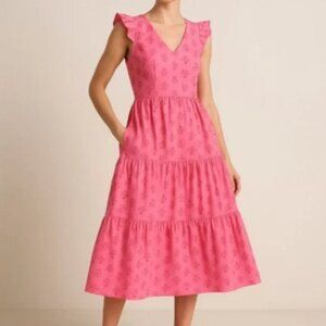J. Crew Vibrant Pink Eyelet Midi Dress